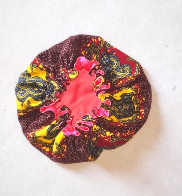 African Print & Purple Satin Hair Bonnet - Double-Layered